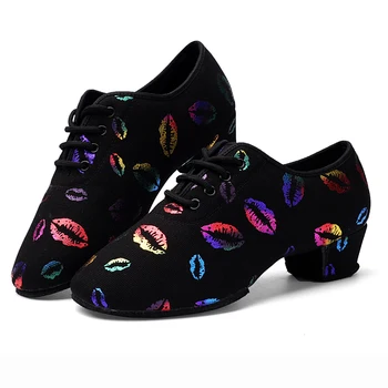 BD-47 Новые разноцветные кроссовки с губами, обувь для учителей, обувь для бальных Танцев, Фитнеса, Балета, Латиноамериканских танцев, Детская женская обувь Изображение
