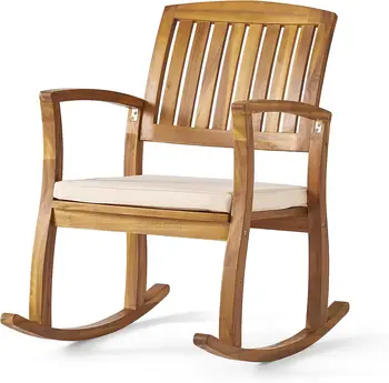 Кресло-качалка из акации с Подушкой, Отделка из тикового дерева Изображение