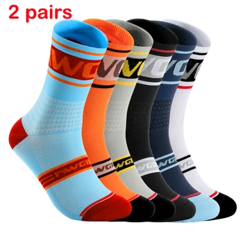 2 пары Профессиональных Носков для Велоспорта, дышащие носки для Шоссейного велосипеда, Мужские и женские Носки для спорта на открытом воздухе, гоночные спортивные носки Высокого качества Изображение