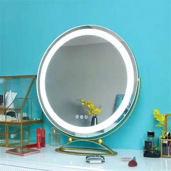 Светодиодная подсветка зеркала для макияжа с золотым сенсорным датчиком, черная Белая светодиодная подсветка туалетного столика с регулируемой яркостью, 3 цвета туалетного зеркала с подсветкой Изображение