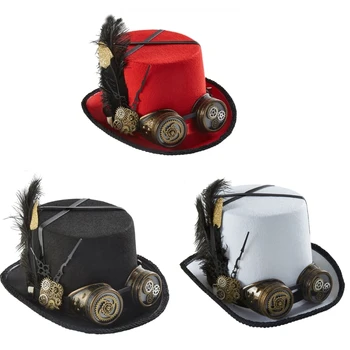 Шляпа в стиле стимпанк, стимпанк-цилиндр для мужчин С защитными очками, шляпа в стиле стимпанк, прямая поставка Изображение