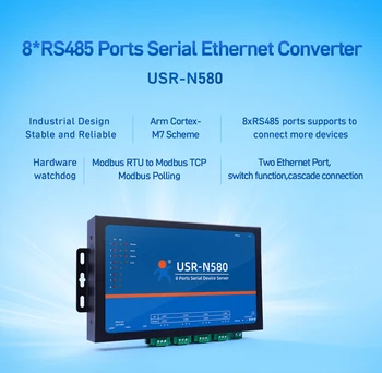 USR-N580 Промышленный Последовательный Ethernet Конвертер с 8 Последовательными Портами RS485 Сервер последовательных устройств Поддерживает ModBus RTU в TCP Ethernet Изображение