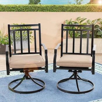 Обеденные стулья MF Studio для улицы, Вращающиеся стулья для патио с бежевой подушкой, Подходящие для сада, патио и гостиной, Бежевый/ черный Изображение