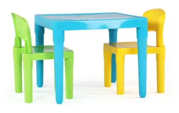 Детский набор из легкого пластикового стола Aqua и 2 стульев, квадратные, зеленые и желтые стулья Изображение