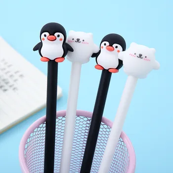 36 ШТ. Корейская мультяшная силиконовая нейтральная ручка с пингвином, милые черно-белые животные, мягкая резиновая ручка для подписи, офисная оптовая продажа Изображение