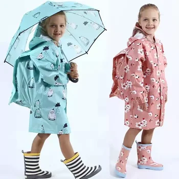 Детское Пончо от дождя, пончо для мальчиков и девочек со школьным ранцем, Детская Утолщенная Ветровка, дождевик, пончо от дождя Изображение