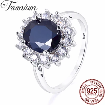 Trumium 3ct Diana Стерлингового серебра 925 пробы, кольцо с черным драгоценным камнем, Овальные Роскошные Обручальные кольца для женщин, индивидуальные ювелирные изделия Изображение