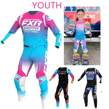 Детский 2023 FXR Moto Молодежный комплект снаряжения для мотокросса, детский Размер, комбинированный внедорожный мотоцикл MX, джерси и брюки Изображение