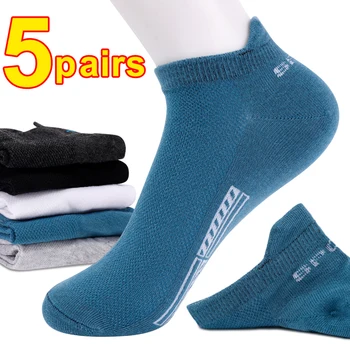 5 пар хлопковых коротких мужских носков Высокого качества, дышащие сетчатые повседневные спортивные мягкие летние женские носки с глубоким вырезом для мужчин Изображение