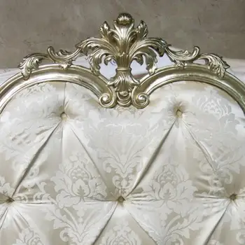 Неоклассическая мебель, массив дерева, золотая и серебряная фольга, Роскошь в европейском стиле, Двуспальная кровать в стиле ретро с резьбой Изображение