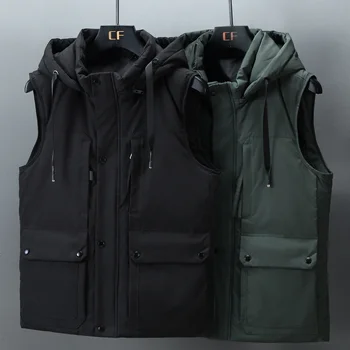 Большие размеры L-7XL, брендовая мужская куртка без рукавов, осенне-зимний повседневный жилет с хлопковой подкладкой, утепленные теплые жилеты Изображение