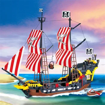 870 + шт Большие черные жемчужные строительные блоки, совместимые с пиратским кораблем, просветляющие блоки, Пираты, развивающие детские игрушки Изображение