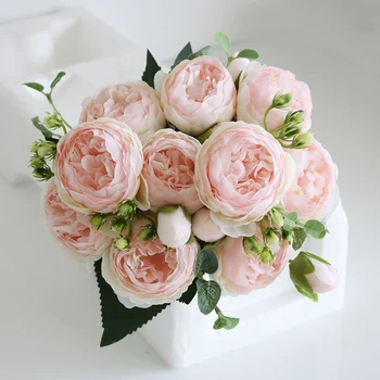 30 см Розовый шелковый Букет, Пион, Искусственные цветы, Сделай сам, Свадебные украшения для дома, Искусственные цветы, Искусственные Рождественские розы, Цветы Изображение