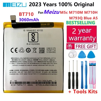 Meizu 100% Оригинальный Аккумулятор 3060 мАч BT710 Для Meizu M5c M710M M710H M793Q Blue A5 Для Телефона Высокого Качества + номер отслеживания Изображение