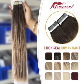 Moresoo Лента для наращивания человеческих волос из 100% натуральных прямых волос Remy 2,5 Г/ШТ Бразильские волосы Бесшовные Невидимые Изображение