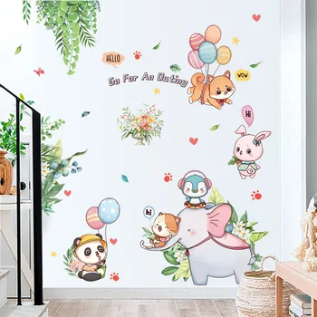 Наклейки на стену с мультяшными животными для детей, Декор стен в детской комнате, Милая панда, Слон, Съемные обои из ПВХ Изображение
