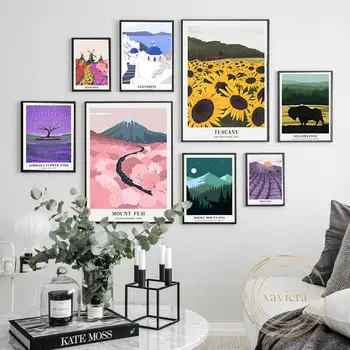 Плакат с Городским пейзажем в Скандинавском стиле Современное настенное искусство Холст картина Природные пейзажи Цветочное поле Картина для декора гостиной Изображение