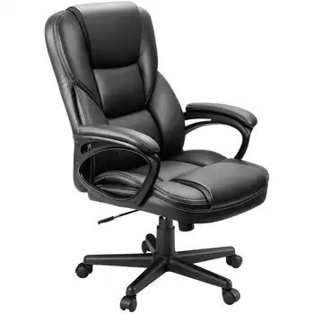 Офисное кресло для руководителей из искусственной кожи Lacoo с высокой спинкой и поясничной поддержкой, черное Изображение