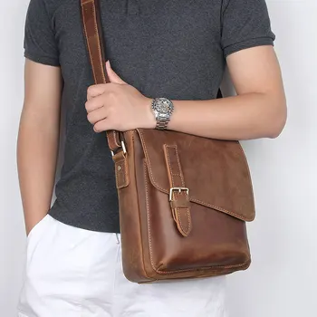Высококачественная Винтажная коричневая толстая прочная мужская сумка-мессенджер из натуральной кожи через плечо M1061 Изображение