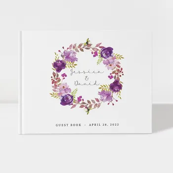Персонализированная Фиолетовая свадебная гостевая книга, Цветочная свадебная гостевая книга, Свадебная гостевая книга для фотобудки, доступны варианты цвета, Изображение