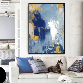Холст картина маслом акрил caudros decoracion синяя живопись современное абстрактное настенное искусство Настенные панно для гостиной Home Decor12 Изображение