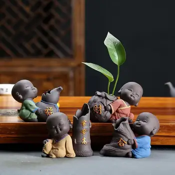 Бесплатная доставка Милый Маленький монах Фиолетовый глиняный чай для домашнего декора Мини-ваза для цветов для посадки воды Изображение