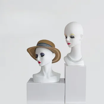 Реалистичный манекен с длинной шеей, голова манекена для показа парика, шляпы, шарфа, женская модель головы манекена Изображение