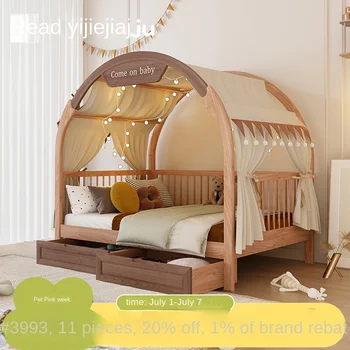 Детская комната, домик на дереве, кровать-палатка, кровать для девочки, кровать принцессы, кровать-домик, кровать-замок мечты, кровать из массива дерева, современная простота. Изображение
