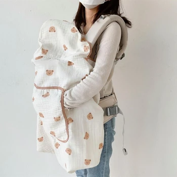 Милый Медвежонок, Муслиновая детская одежда, Пеленальное одеяло для новорожденных, комплект для выписки, Летний плащ с капюшоном, Аксессуары для младенцев, Хлопок для младенцев Изображение