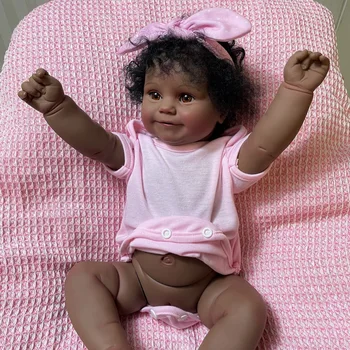 19-дюймовая Реалистичная афроамериканская кукла Реборн Мэдди Темнокожая Девочка, Полностью Виниловая Моющаяся игрушка для новорожденных, Коллекционные художественные куклы Изображение