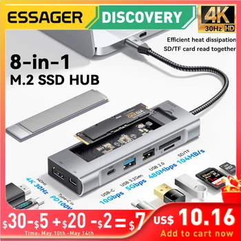 Essager 8 Портов USB C Концентратор С функцией хранения дисков, Совместимый с USB Type-c и HDMI, Док-станция для ноутбука Macbook Pro Air M1 M2 Изображение
