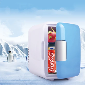 Портативный мини-холодильник объемом 12 В 4 Л, охладитель и грелка для автомобиля, лодки, автомобиля, домашнего офиса переменного и постоянного тока, розовый/синий/белый Изображение