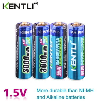 KENTLI 4 шт./лот Стабильное напряжение 3000 МВтч батарейки типа АА 1,5 В аккумуляторная батарея полимерный литий-ионный аккумулятор для камеры ect Изображение