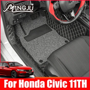 Для Honda Civic 11th 2022 Специализированные коврики Для пола Автомобильный коврик Catpet Кожаный Водонепроницаемый коврик для ног Черный Полный комплект Аксессуаров Изображение