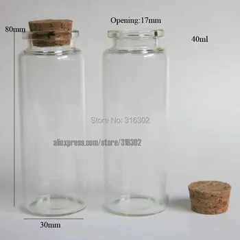 500 шт./лот, 40 мл, пустая стеклянная бутылка с деревянной пробкой, 40 куб. см, стеклянная бутылка с пробкой, стеклянный контейнер Изображение