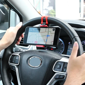 Универсальный автомобильный кронштейн Автомобильный держатель для телефона на рулевом колесе, Зажимная подставка, Эластичная пряжка, крепление для GPS-навигатора, автомобильный держатель для телефона Изображение
