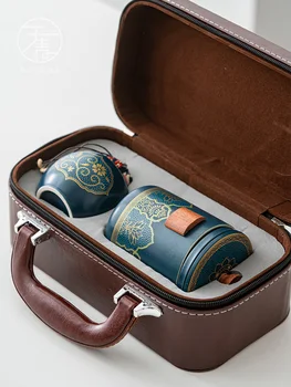 Открытый портативный дорожный чайный набор кунг-фу, подарочная коробка для экспресс-чашки, керамический подарок, индивидуальный логотип и подарок для рук Изображение