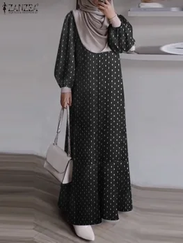ZANZEA Модное Турецкое платье-хиджаб С цветочным принтом, Мусульманские платья, Женский Повседневный Макси-сарафан с пышными рукавами, Дубайский Макси-халат, Оверсайз Изображение