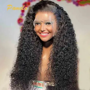 Бразильский 250% Бесклеевой Парик высокой Плотности 13x4 Кудрявый Натуральный Цвет HD Прозрачные Кружевные Фронтальные Парики из человеческих волос Для женщин Изображение