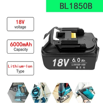 Аккумуляторная батарея для инструментов Makita, литий-ионная сменная батарея, 6000 мАч LED, BL1830, BL1860B, BL1860, BL1850B Изображение