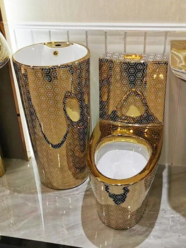 Золотой цвет унитаза золотой встроенный колонный умывальник Европейский позолоченный унитаз заводской туалет Чаочжоу на заказ Изображение