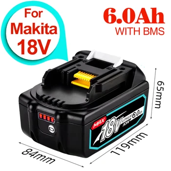 Аккумуляторная Батарея для инструментов Makita 18V BL1860 B 18V 6.0AH Резервная Батарея для Makita 18V BL1860 BL1840 BL1850 с зарядкой DC18RF Изображение