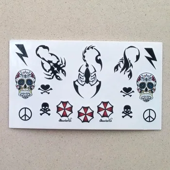 Водонепроницаемая временная татуировка, наклейка на боди-арт, череп, зонтик, тату в виде скорпиона, флэш-тату, поддельные татуировки для девочки Изображение