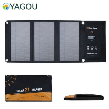 Складная наружная солнечная панель YAGOU 21 Вт, 5 В, быстрый порт USB 2.0, портативное солнечное зарядное устройство для мобильного телефона, блок питания, солнечные панели Изображение