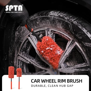 SPTA Набор щеток для чистки обода колеса автомобиля из микрофибры, сменные наконечники для ступиц велосипедов и шин, инструмент для мытья шин Изображение