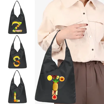 Трендовая Новая Толстая эко-нейлоновая сумка для покупок, Женская сумка с фруктовыми буквами, Многоразовая Портативная сумка для супермаркета, Складная упаковка Изображение