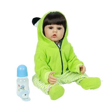 22 Дюйма 55 см Силиконовое Тело Непоседа Игрушки Возрожденная Зеленая одежда Детские куклы Новорожденный Ребенок Кукла Дети в подарок на День рождения игрушка Изображение