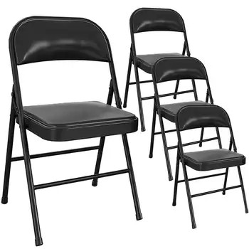 Черный Металлический складной стул с подкладкой для наружного использования в помещении Изображение