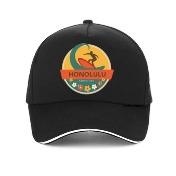 Серфинг Гонолулу Гавайи Бейсболка с принтом флага США, летняя уличная пляжная шляпа для серфинга, Унисекс, регулируемые шляпы-снэпбэк, кость Изображение