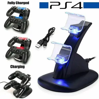Для контроллера PS4 PlayStation4 С двойным USB-зарядным устройством, светодиодной док-станцией, подставкой для зарядки Изображение